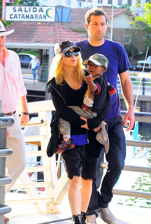 Madonna navigating with her sons