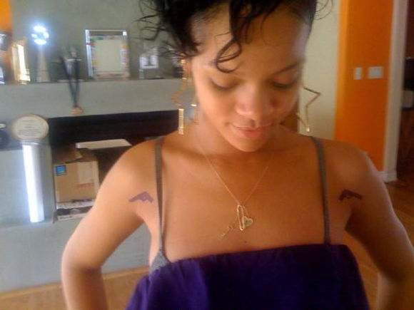 Rihanna, who also has “Shhh” tattooed on a finger 