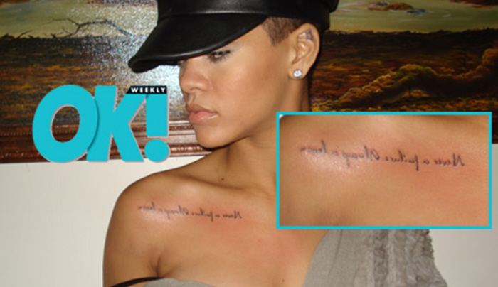 tattoo saying. Rihanna got a new tattoo,