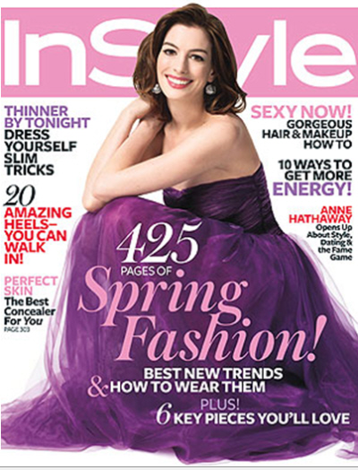 Here is Anne Hathaway on the cover of In Style's March issue.