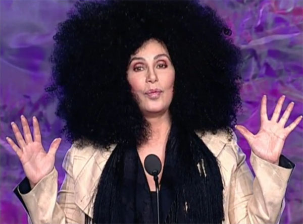 Cher in giant afro wig