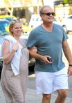 Expecting parents Kelsey Grammer and wife Kayte Walsh, pregnant with twins, look to be in high spirits as the couple stroll arm in arm in New York C