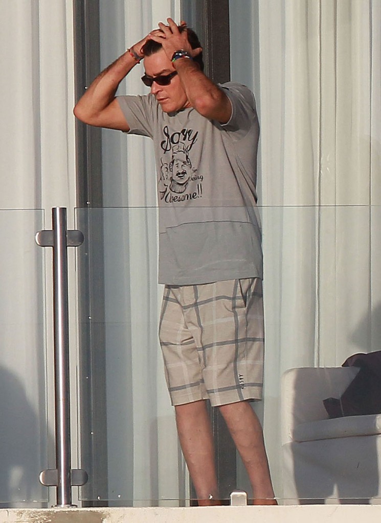 Charlie Sheen Partying On His Balcony In Cabo
