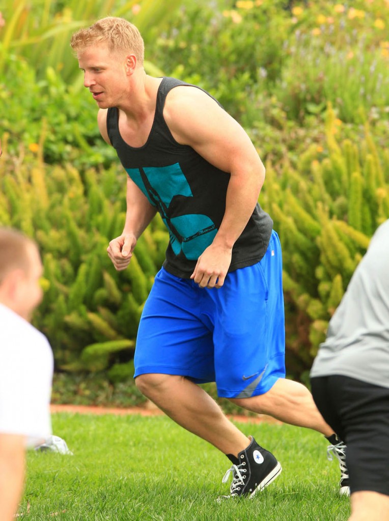 Sean Lowe Playing Football With Friends Before His Wedding