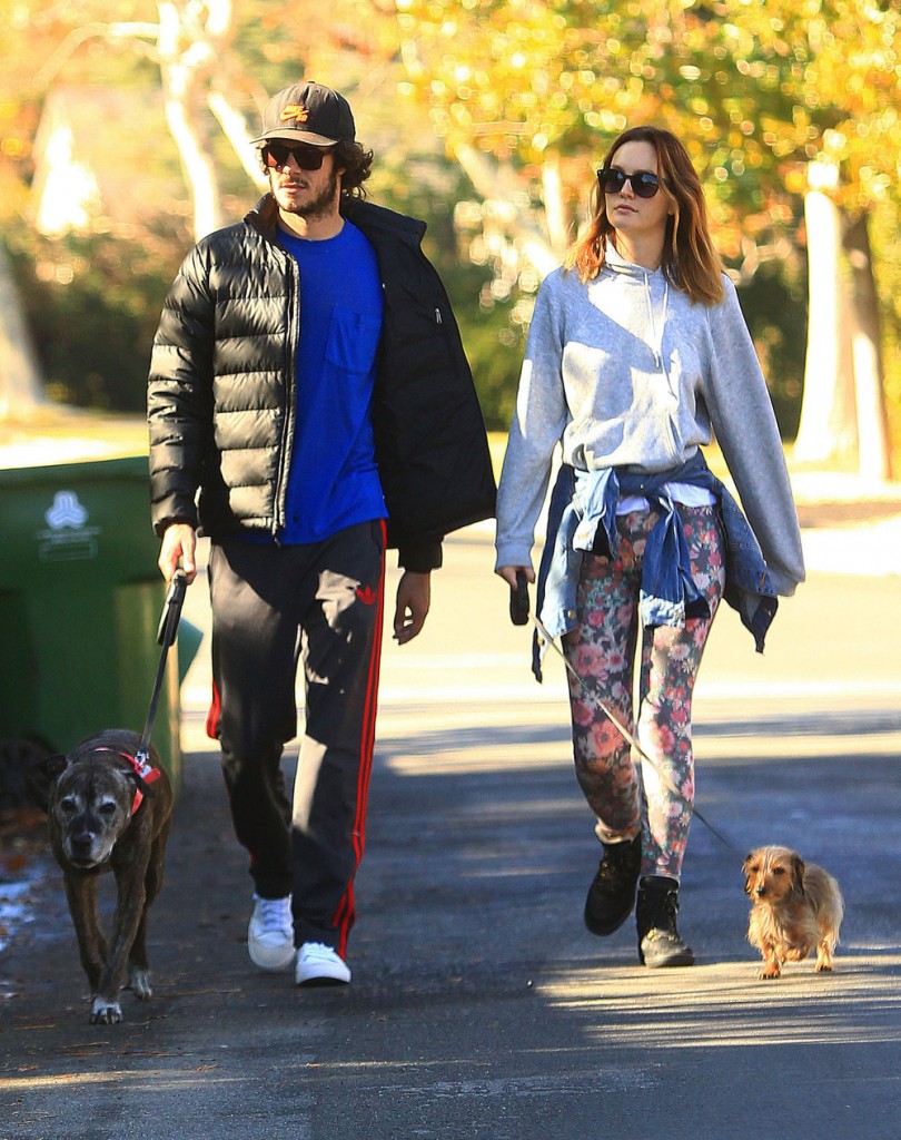 Exclusive... Adam Brody & Leighton Meester Take Their Dogs Out For A Morning Walk