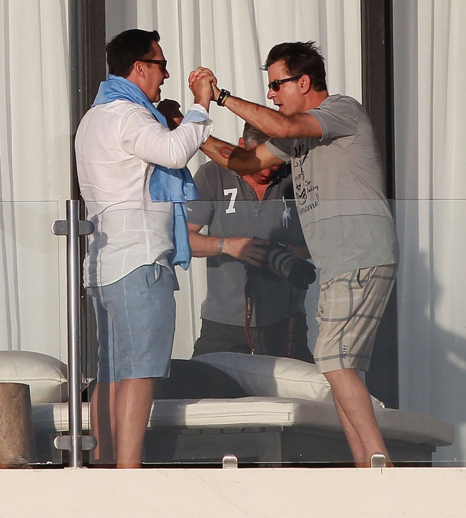 Charlie Sheen Partying On His Balcony In Cabo