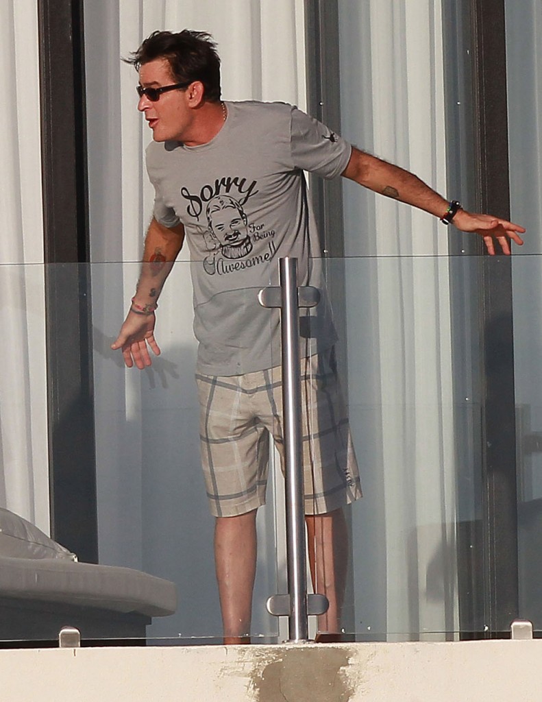 Charlie Sheen Partying On His Balcony In Cabo