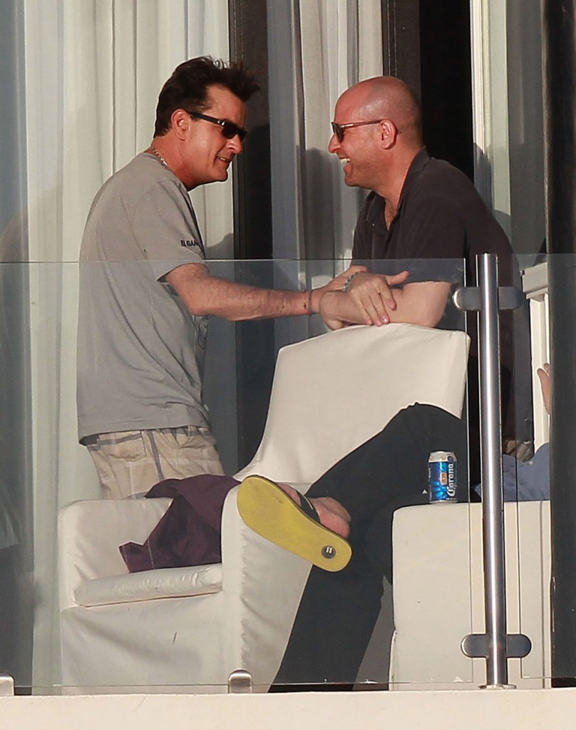 Charlie Sheen Partying On His Balcony In Cabo