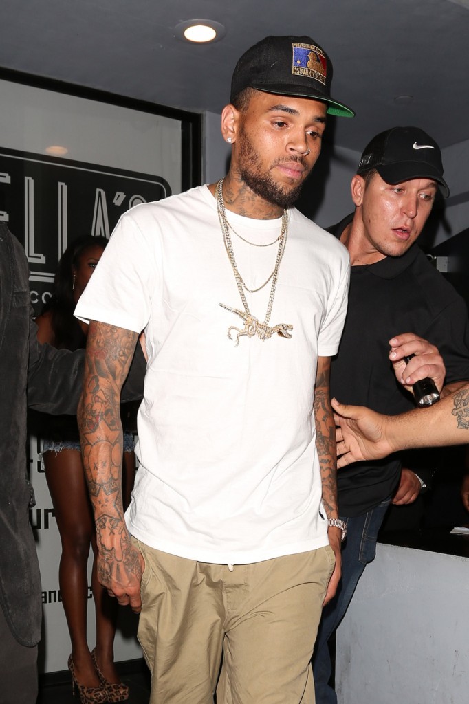 Singer Chris Brown and girlfriend Karrueche Tran leave club Icon after hosting a party for radio host Big Boy from Power 106 in Los Angeles