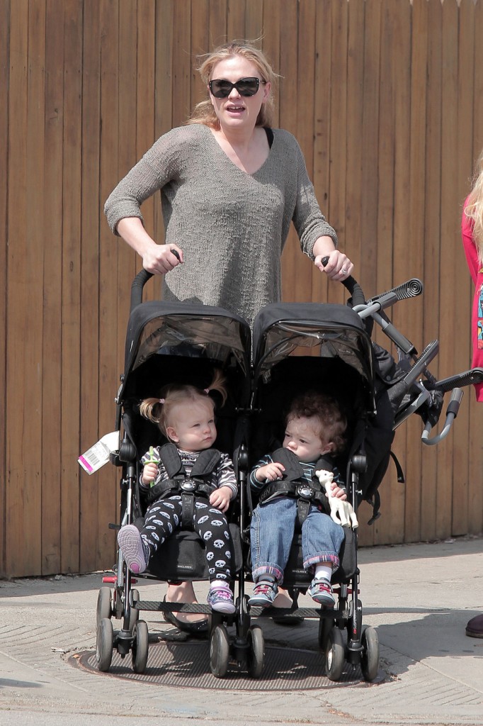 Anna Paquin and Stephen Moyer walk down Abbot Kinney with their twins Charlie and Poppy and Moyer's daughter Lilac