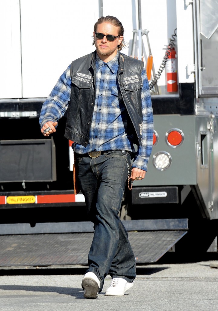 Charlie Hunnam On His Harley Davidson Motorcycle