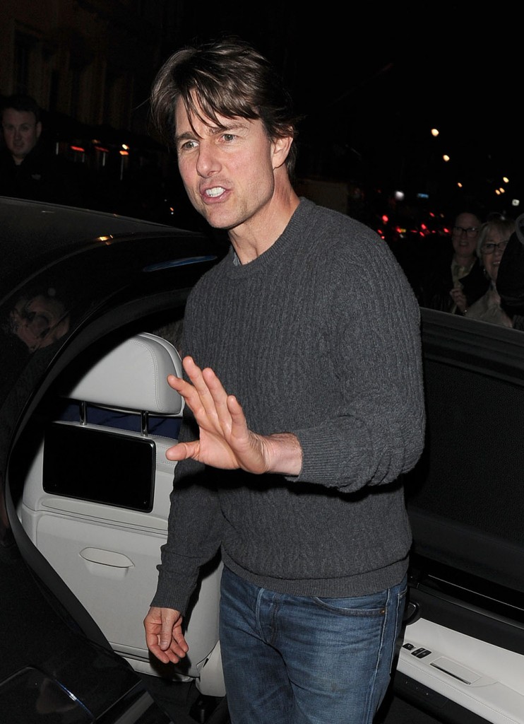 Tom Cruise out leaving a post production office in Soho. Tom took photos with many bystanders as he left, even photographers!