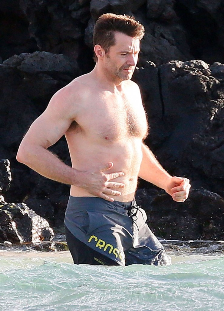 Hugh Jackman Enjoys A Day On The Beach In Hawaii