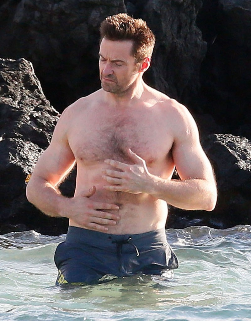 Hugh Jackman Enjoys A Day On The Beach In Hawaii