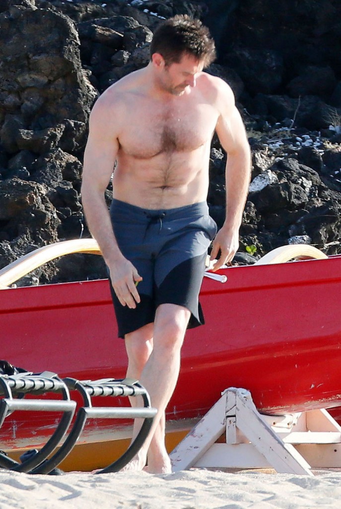 Hugh Jackman Enjoys A Day On The Beach In Hawaii