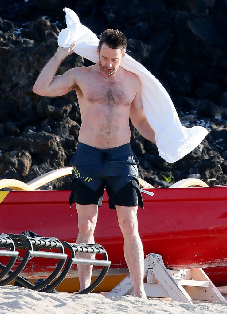 Hugh Jackman Enjoys A Day On The Beach In Hawaii