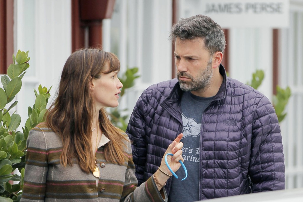 Jennifer Garner and Ben Affleck seen having what appears to be a serious conversation while out shopping and having lunch with their daughters in LA