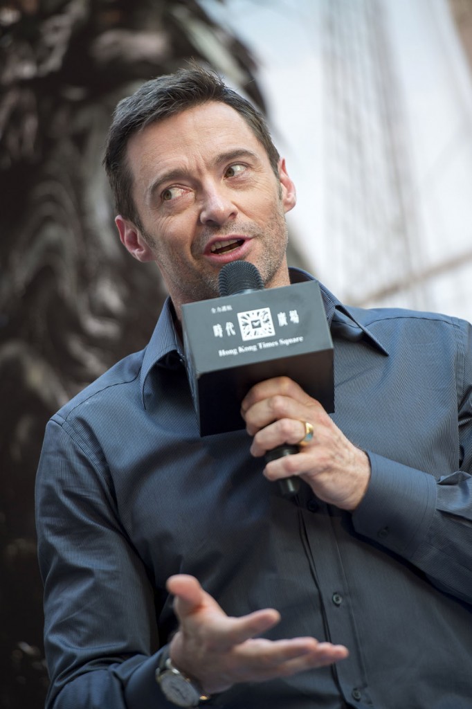 Hugh Jackman attends a press conference for 'Pan'