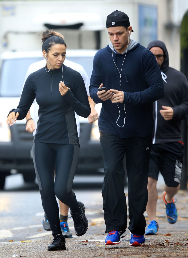 Exclusive... Matt Damon & Luciana Barroso Go For A Run In London