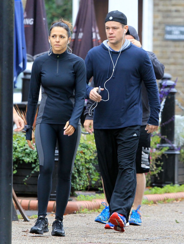 Exclusive... Matt Damon & Luciana Barroso Go For A Run In London