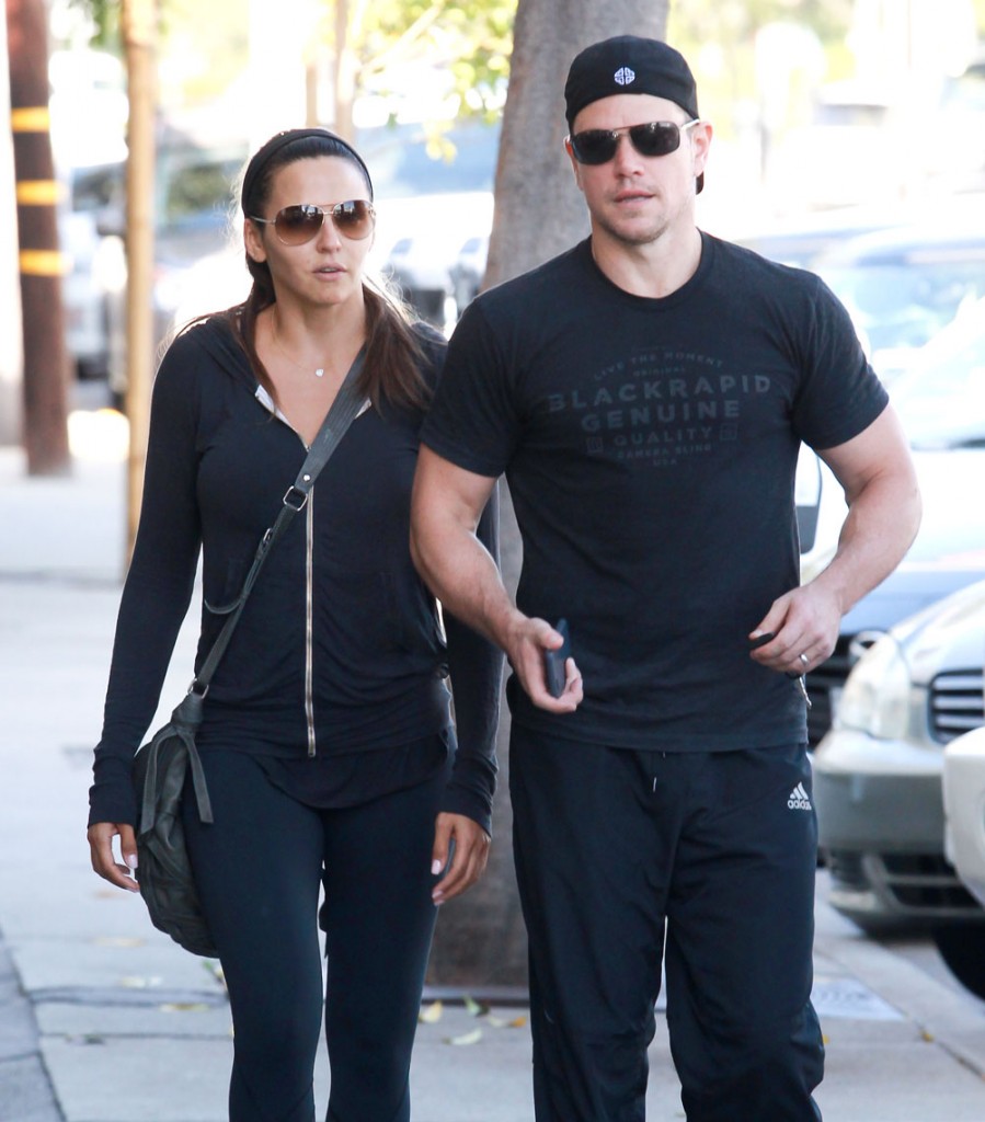 Matt Damon and his wife Luciana leaving the gym