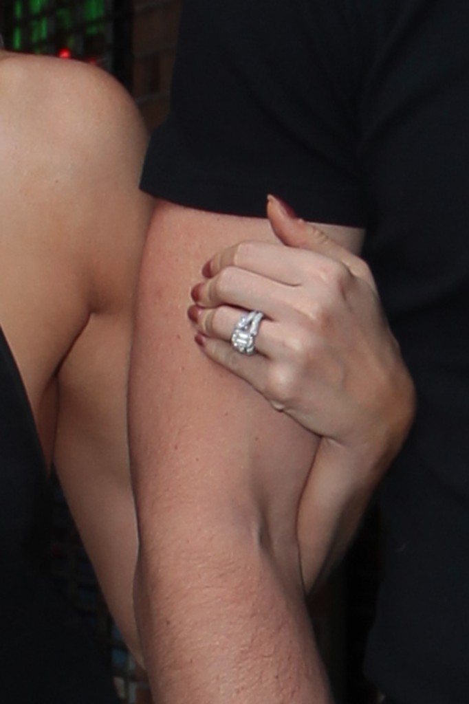 Newly engaged Maksim Chmerkovskiy and Peta Murgatroyd show off her huge diamond as they walk to the Olympia Theatre ahead of their performance in Sway Miami