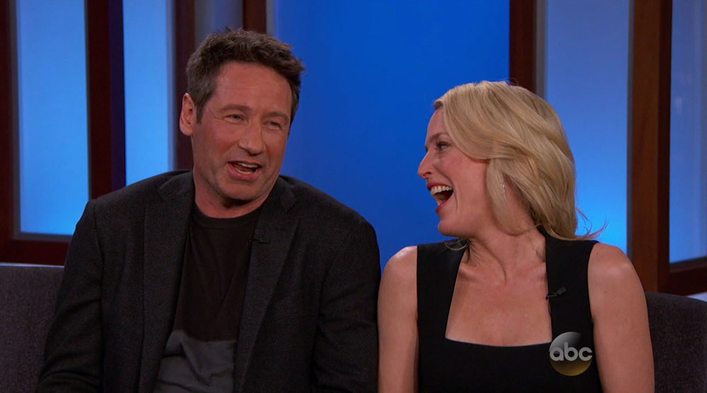David Duchovny, Gillian Anderson during an appearance on ABC's 'Jimmy Kimmel Live!'