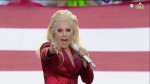 Lady Gaga sings the National Anthem to kick-off Super Bowl 50, Carolina Panthers v. Denver Broncos, held at Levi's Stadium in Santa Clara, California. As seen on CBS.