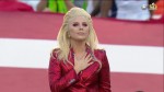 Lady Gaga sings the National Anthem to kick-off Super Bowl 50, Carolina Panthers v. Denver Broncos, held at Levi's Stadium in Santa Clara, California. As seen on CBS.