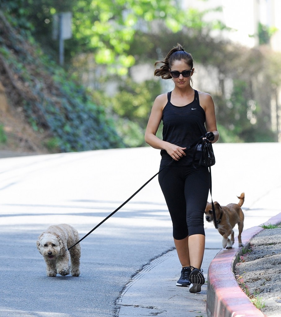 Minka Kelly out for a dog walk