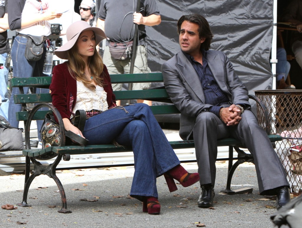 Olivia Wilde and Bobby Cannavale seen filming scenes for HBO's TV series 'Vinyl' at Hell's Kitchen in New York City