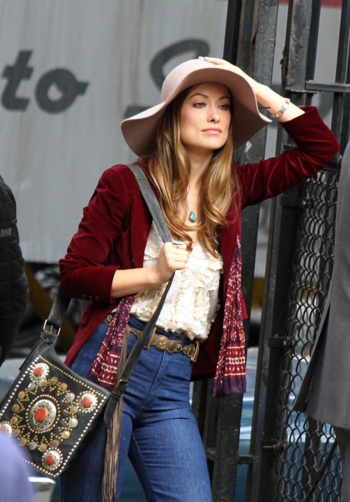 Olivia Wilde and Bobby Cannavale seen filming scenes for HBO's TV series 'Vinyl' at Hell's Kitchen in New York City