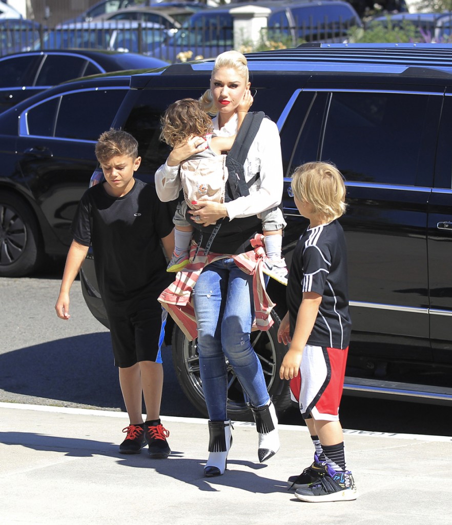 Gwen Stefani takes her three sons, Kingston, Zuma and Apollo, to church in Studio City