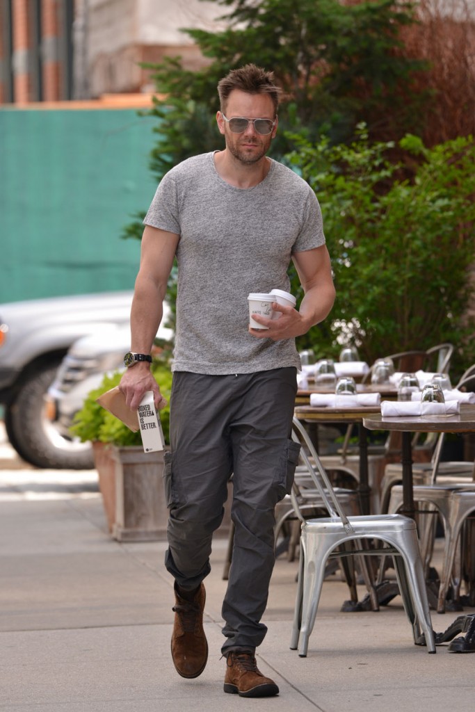 Joel McHale going out for coffee in New York