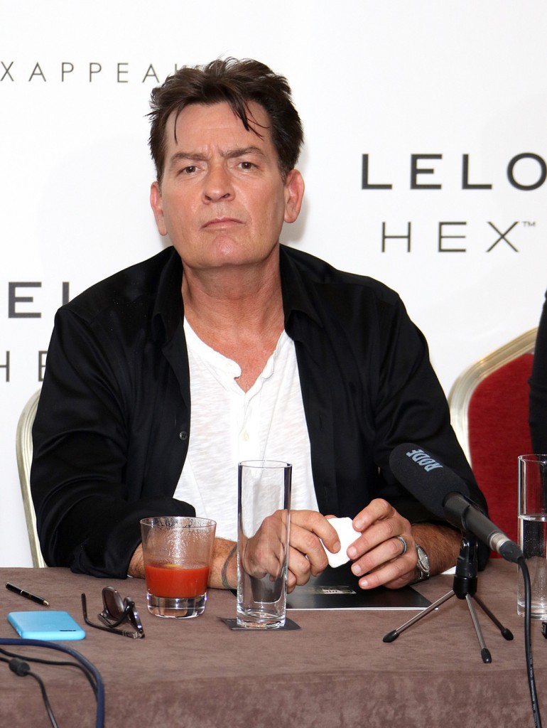 Charlie Sheen, the new ambassador for condom brand Lelo Hex, attends their European launch and press conference at The Westbury Hotel in London