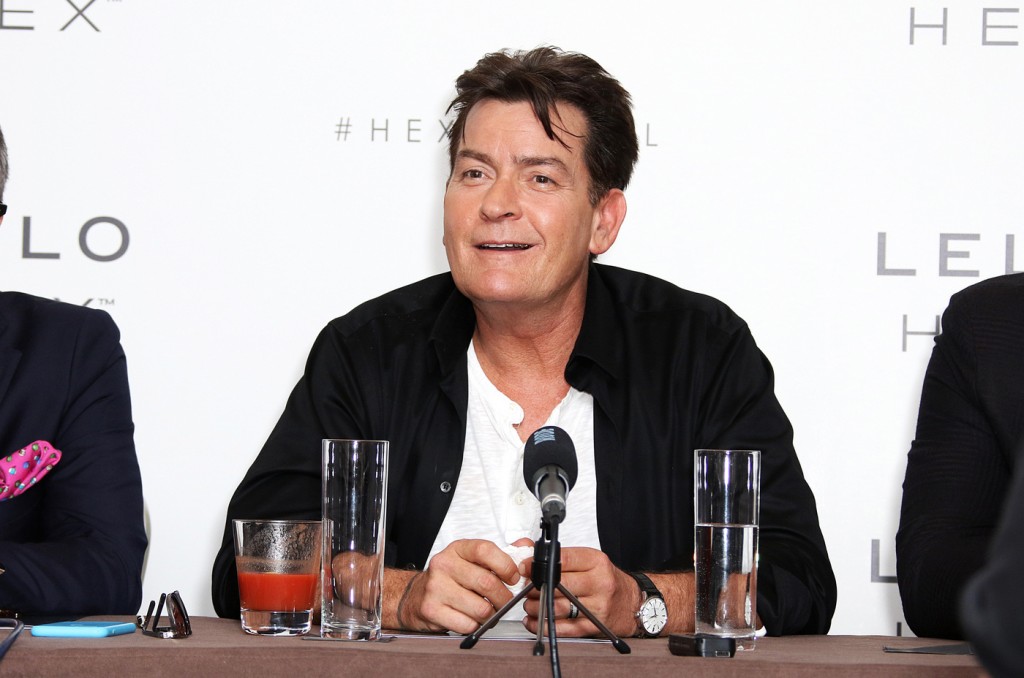 Charlie Sheen, the new ambassador for condom brand Lelo Hex, attends their European launch and press conference at The Westbury Hotel in London
