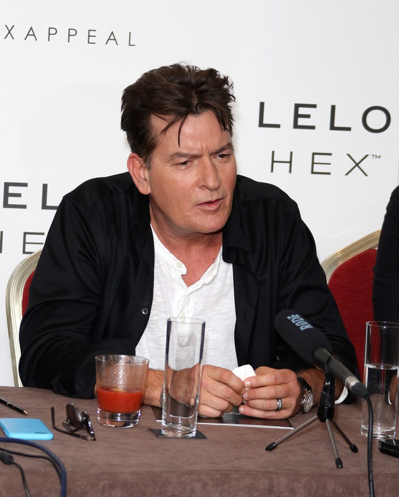 Charlie Sheen, the new ambassador for condom brand Lelo Hex, attends their European launch and press conference at The Westbury Hotel in London