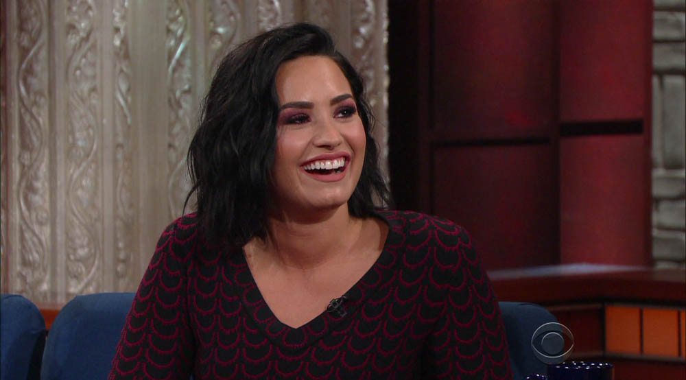 Demi Lovato and Nick Jonas during an appearance on CBS's 'The Late Show with Stephen Colbert.'