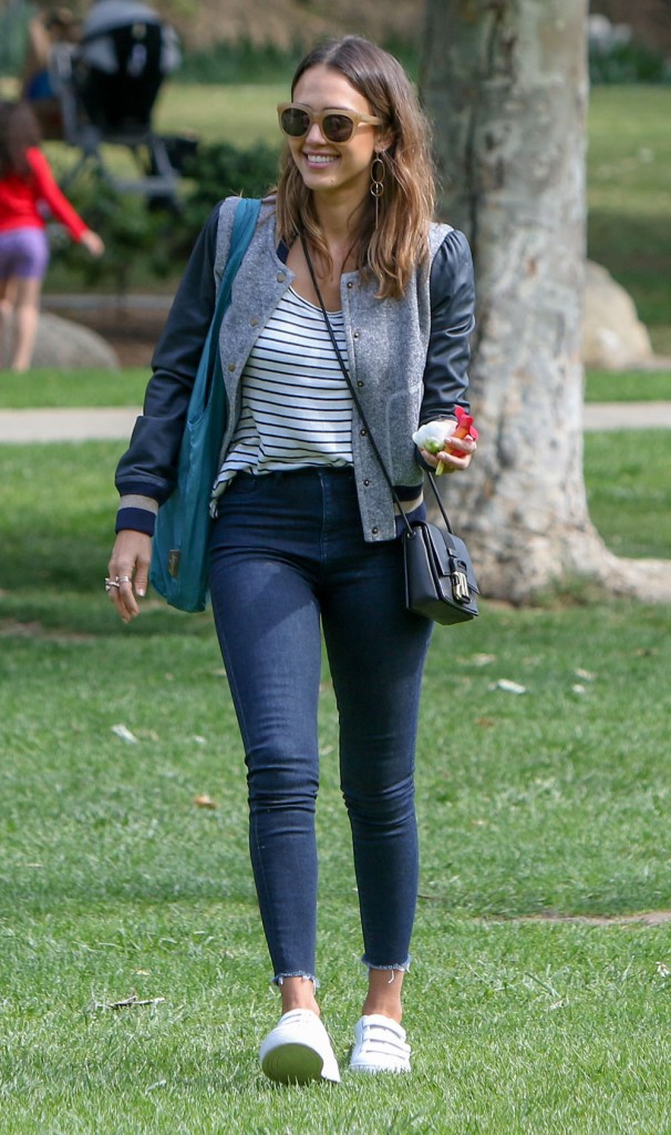 Jessica Alba takes her daughters to a park in Beverly Hills