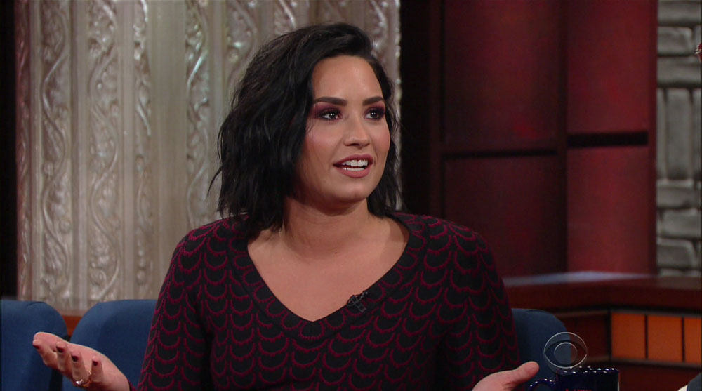 Demi Lovato and Nick Jonas during an appearance on CBS's 'The Late Show with Stephen Colbert.'