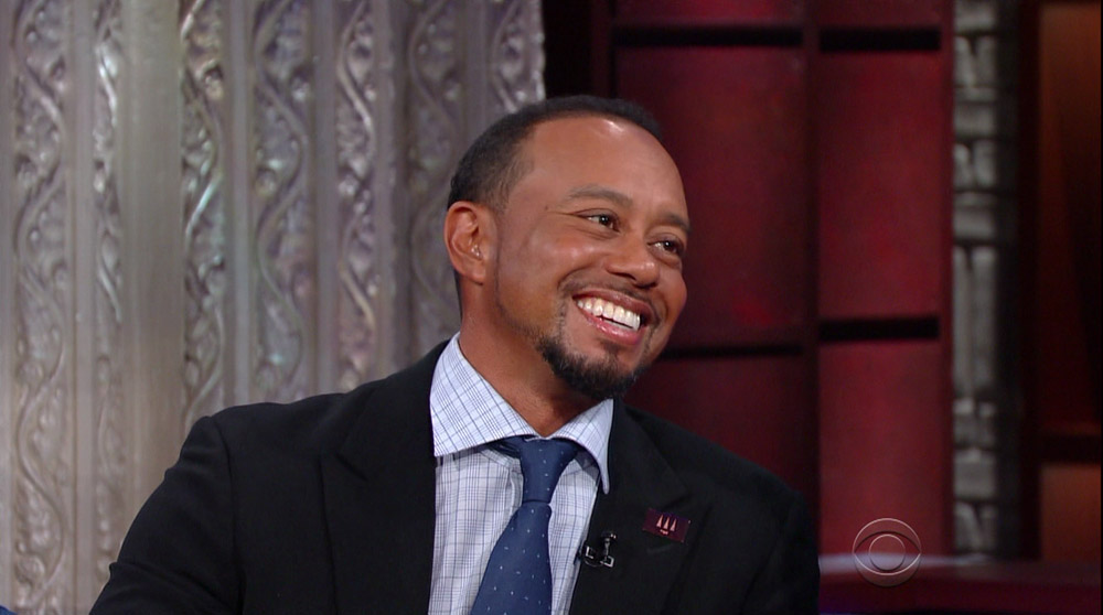 Tiger Woods during an appearance on CBS's 'The Late Show with Stephen Colbert.'