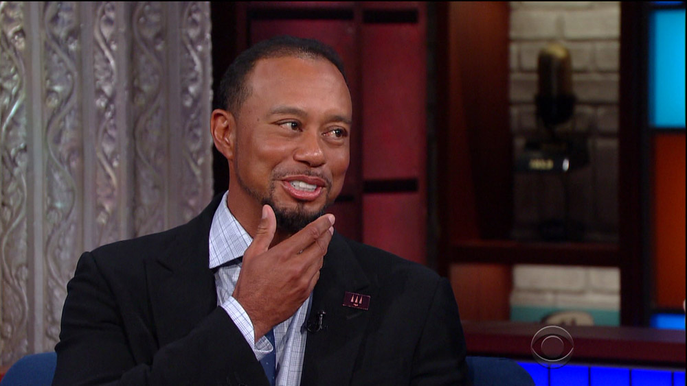 Tiger Woods during an appearance on CBS's 'The Late Show with Stephen Colbert.'