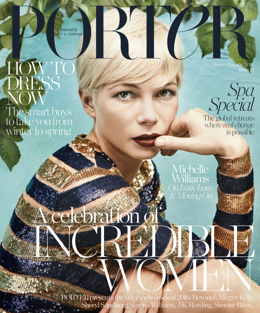 Michelle Williams wears dress by Michael Kors, photographed by Ryan McGinley for PORTER.