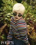 Michelle Williams wears sweater and shorts by Rosetta Getty, and sunglasses by Kate Young for Tura, photographed by Ryan McGinley for PORTER.