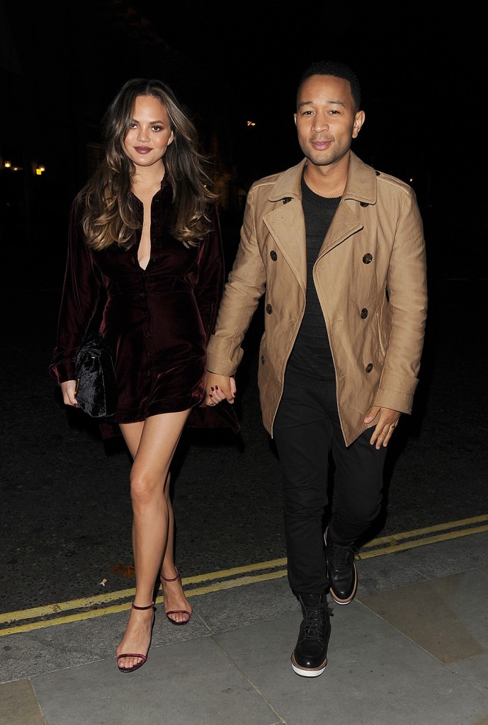 John Legend and his wife Chrissy Teigen arrive back at their hotel, following his appearance on TV show 'The X Factor'.