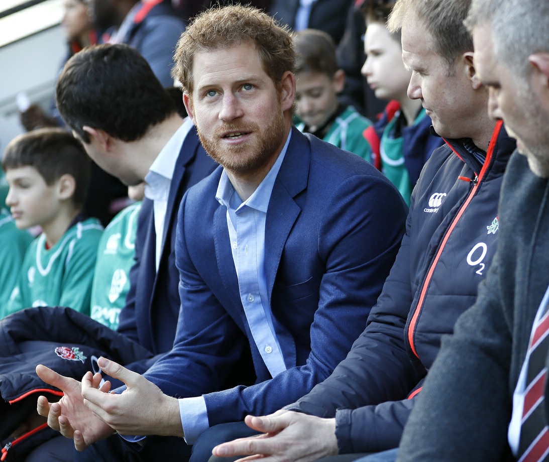 Prince Harry, during a visit to an England Rugby Squad training session at Twickenham Stadium in London