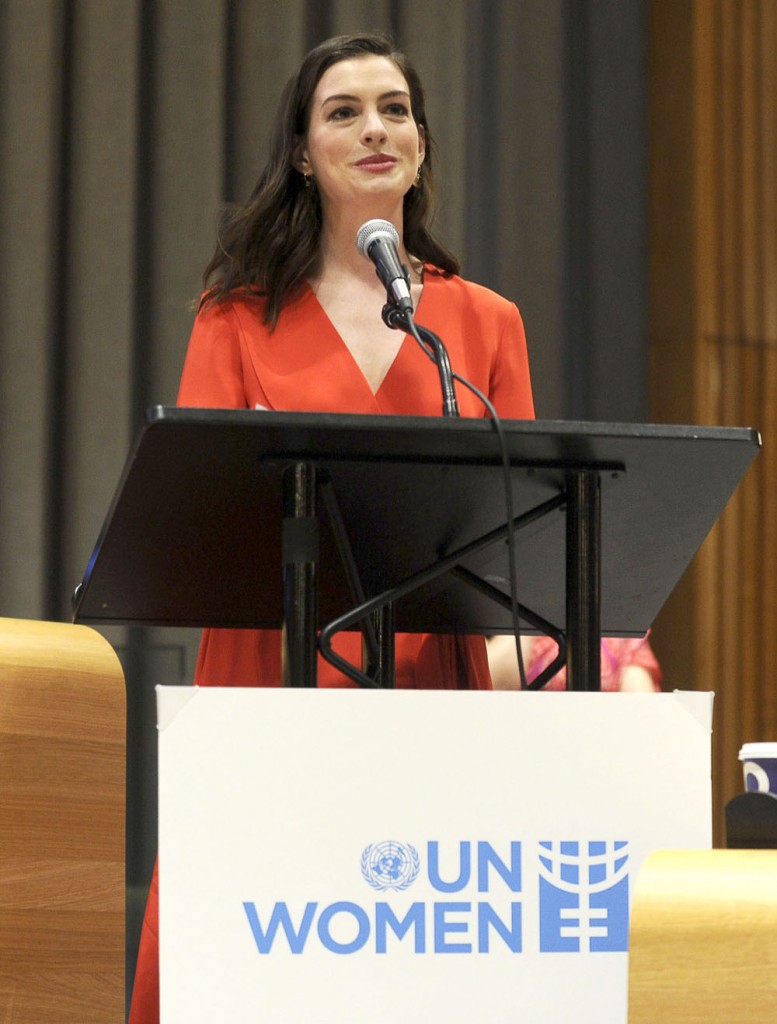 Anne Hathaway speaks at the United Nations Headquarters