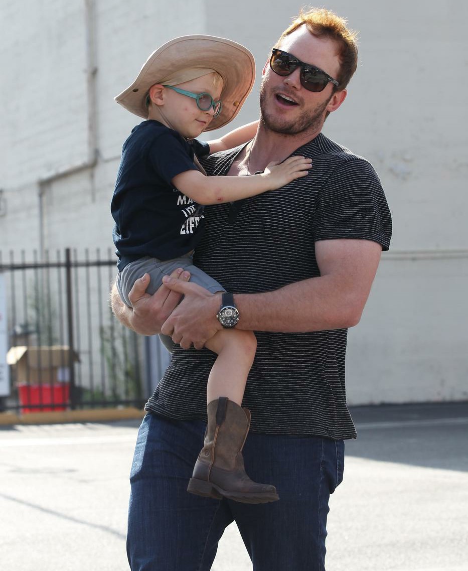 Chris Pratt seen for the first time since split from Anna Faris taking his son, Jack Pratt, to church this morning in Los Angeles