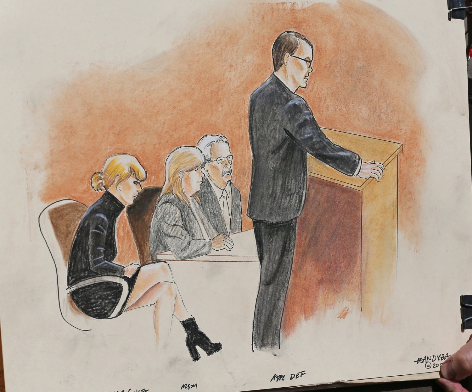 Jeff Kandyba shows off his courtroom drawings from the Taylor Swift VS David Mueller case