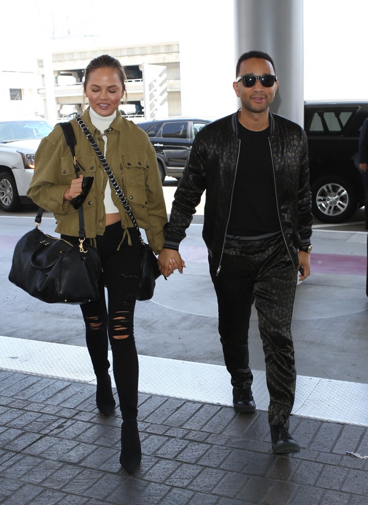 Chrissy Teigen and John Legend depart from LAX